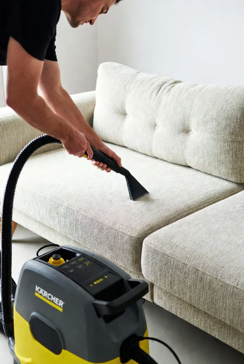 Polsterreinigung eines Sofas mit Extraktionsgerät