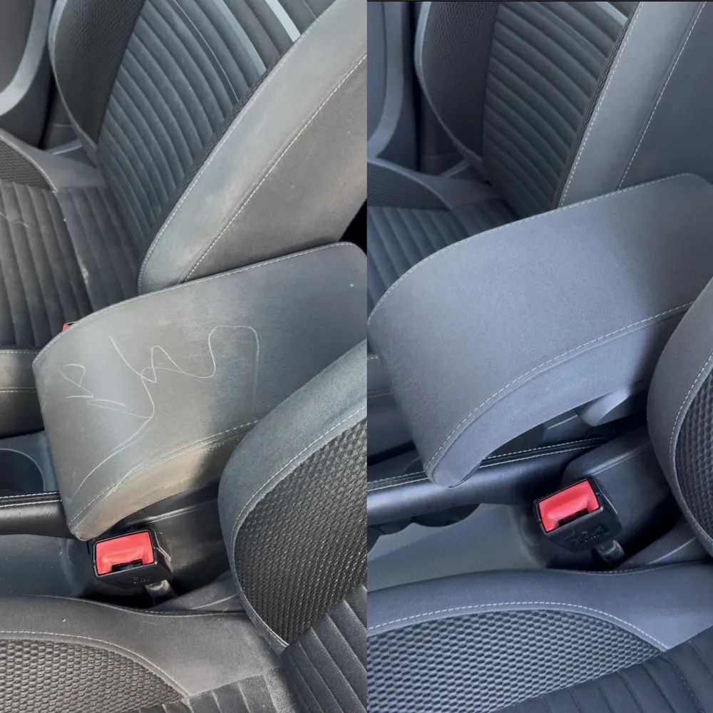 VW Caddy Armlehne und Sitz vor und nach der Innenraumreinigung